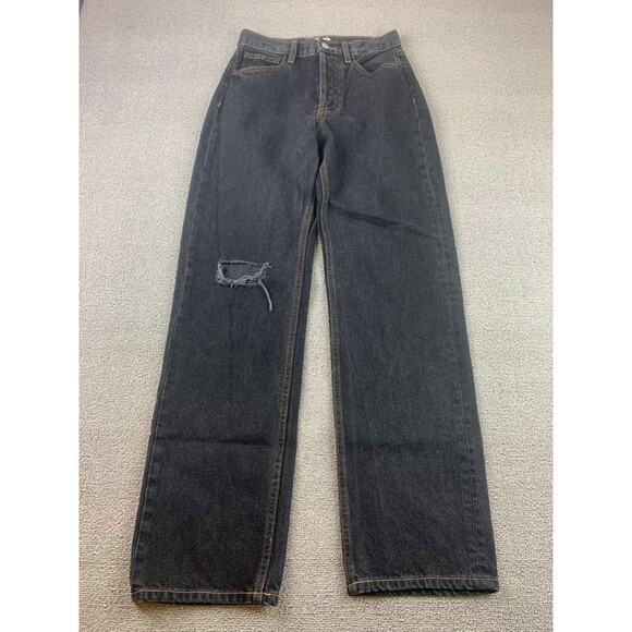 Still Here New York Jeans Women 25 High Rise Straight Leg Black Distressed - Picture 1 of 10